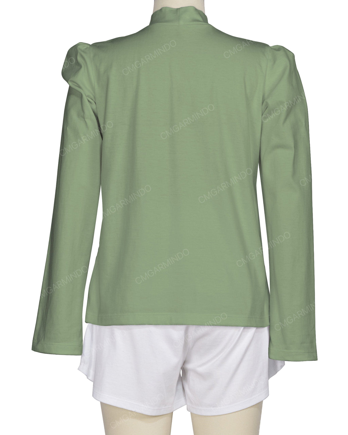 Long Sleeve High Neck Puff Shoulder Top
