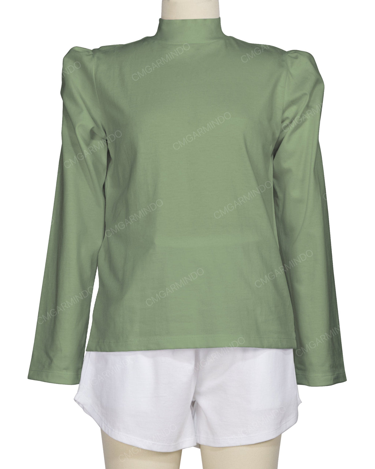 Long Sleeve High Neck Puff Shoulder Top