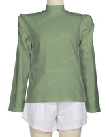 Long Sleeve High Neck Puff Shoulder Top