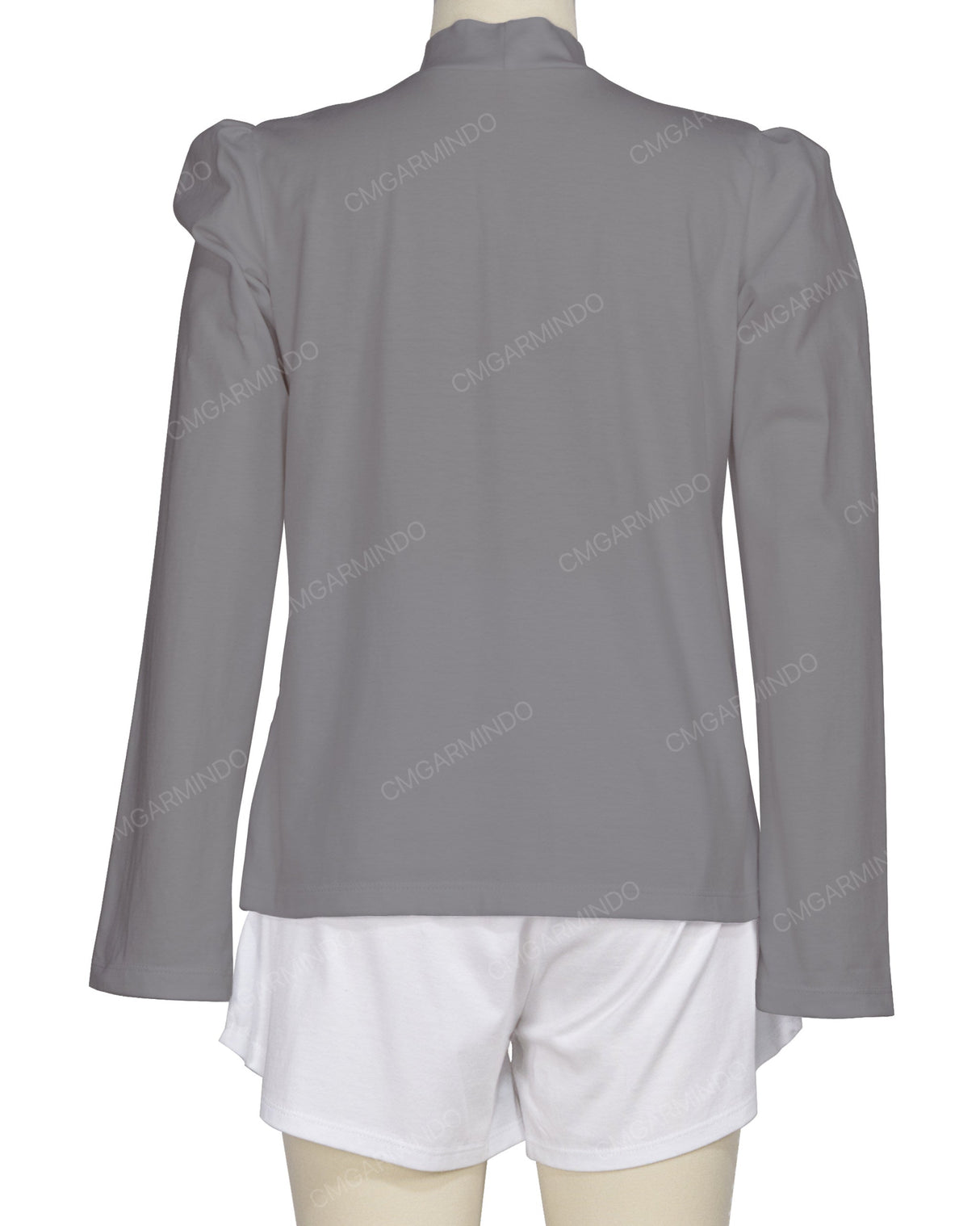 Long Sleeve High Neck Puff Shoulder Top