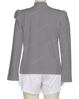 Long Sleeve High Neck Puff Shoulder Top