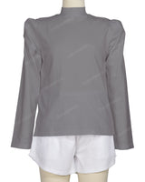 Long Sleeve High Neck Puff Shoulder Top