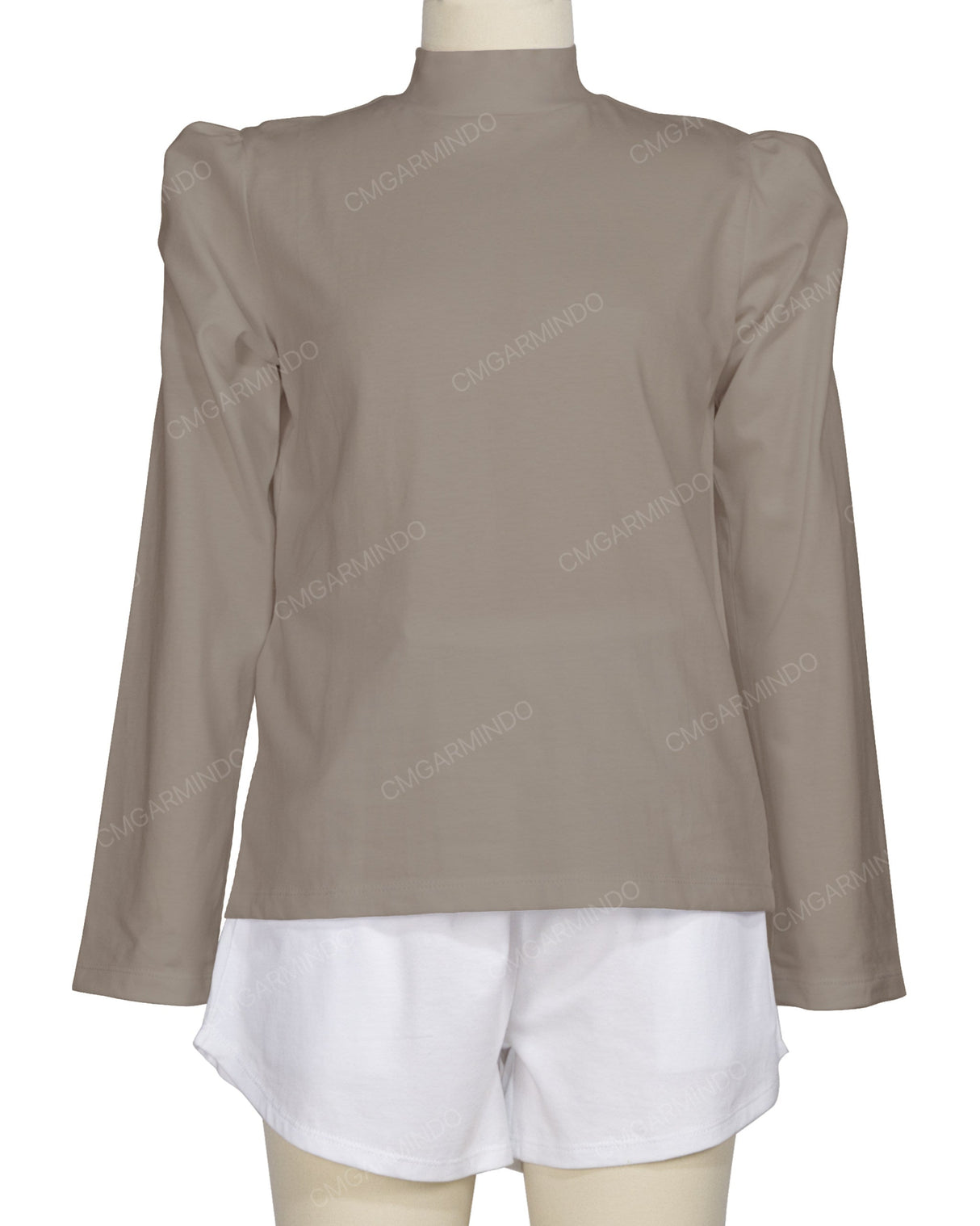 Long Sleeve High Neck Puff Shoulder Top