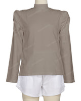 Long Sleeve High Neck Puff Shoulder Top