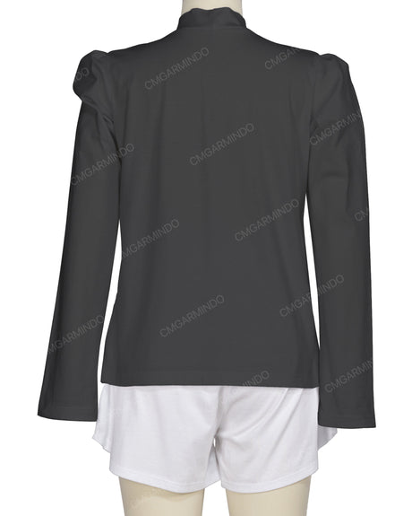 Long Sleeve High Neck Puff Shoulder Top