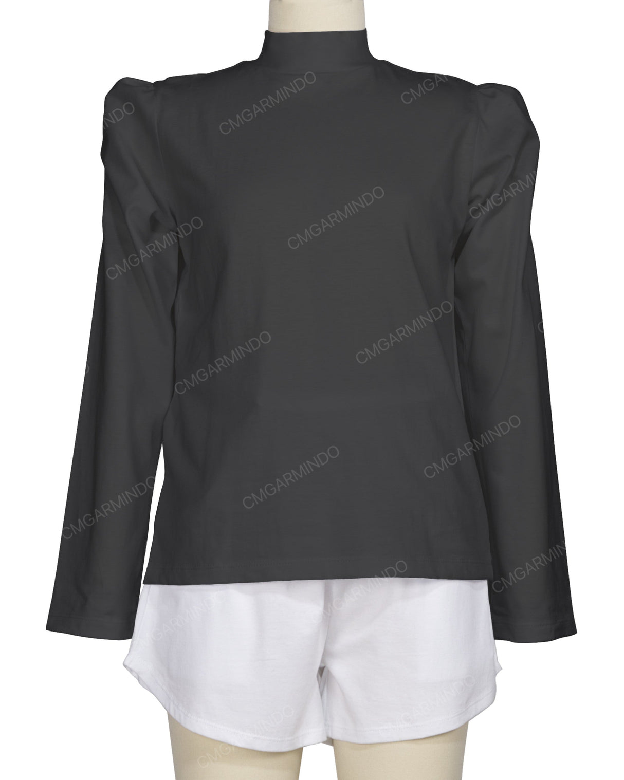 Long Sleeve High Neck Puff Shoulder Top