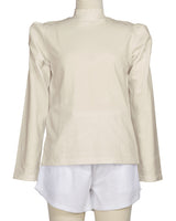 Long Sleeve High Neck Puff Shoulder Top