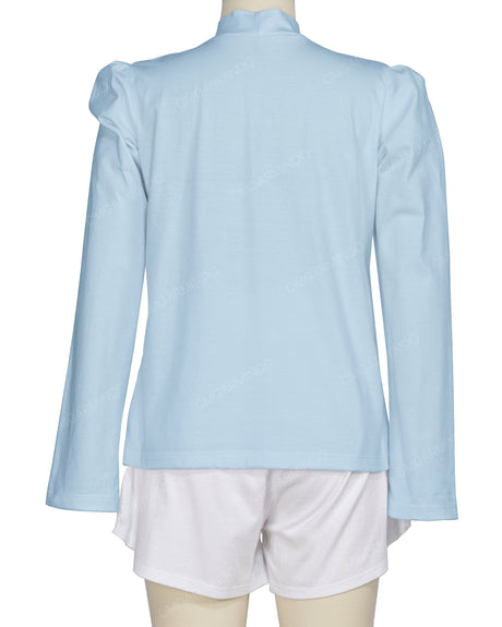 Long Sleeve High Neck Puff Shoulder Top