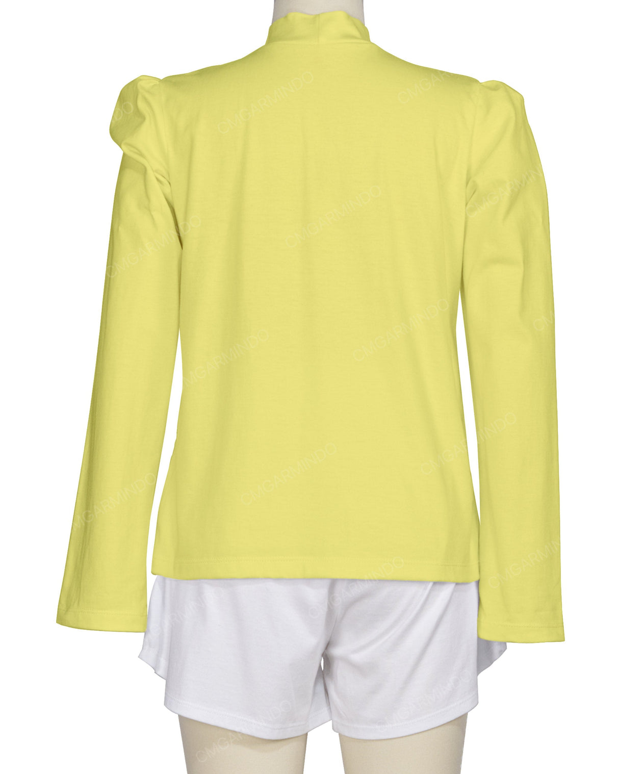 Long Sleeve High Neck Puff Shoulder Top
