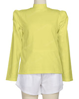 Long Sleeve High Neck Puff Shoulder Top