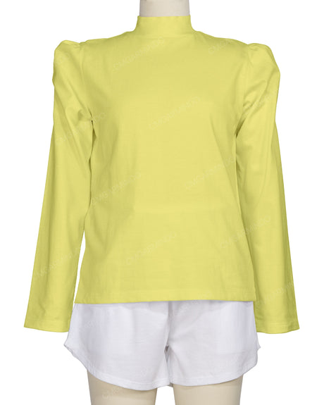 Long Sleeve High Neck Puff Shoulder Top