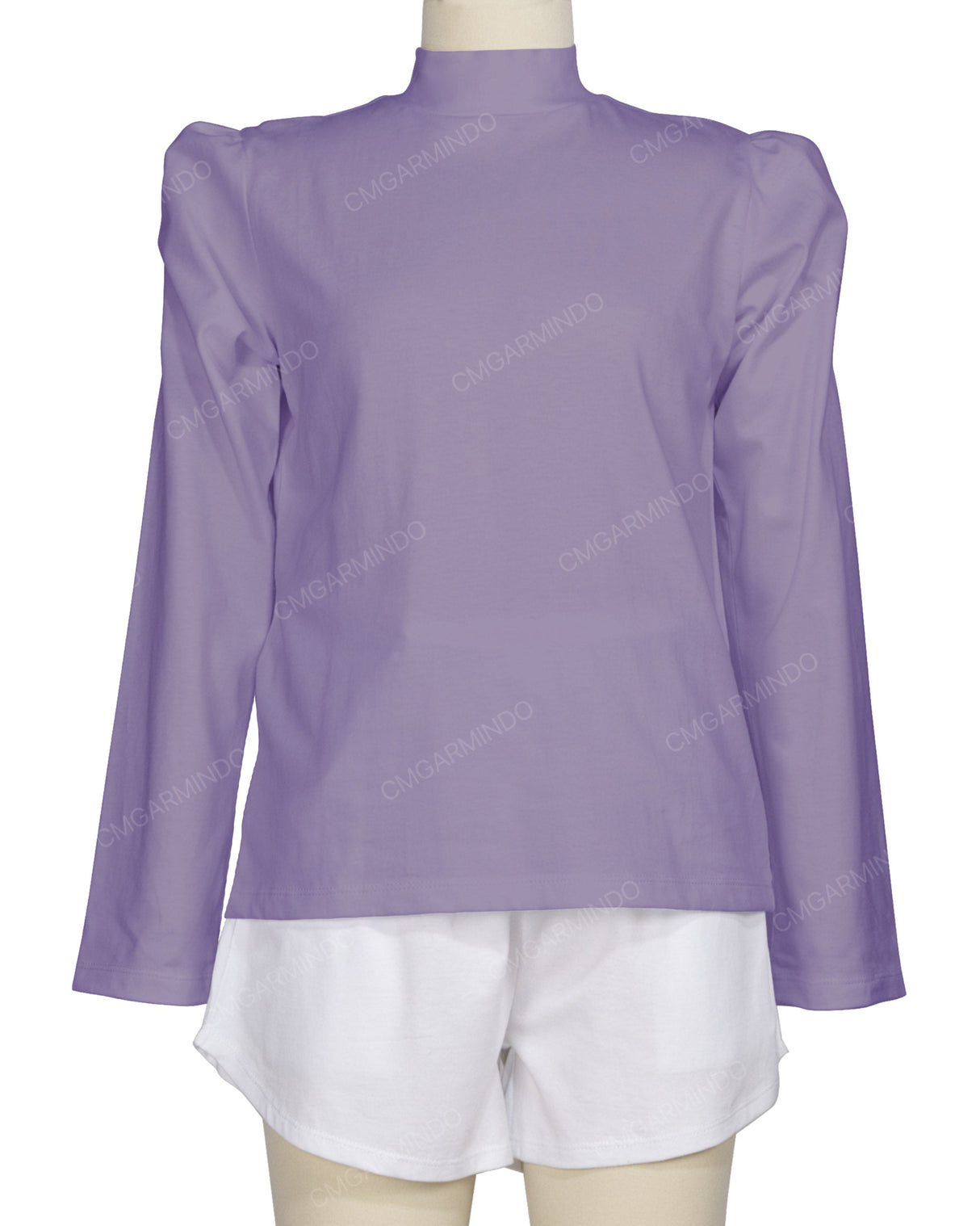Long Sleeve High Neck Puff Shoulder Top