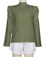Long Sleeve High Neck Puff Shoulder Top