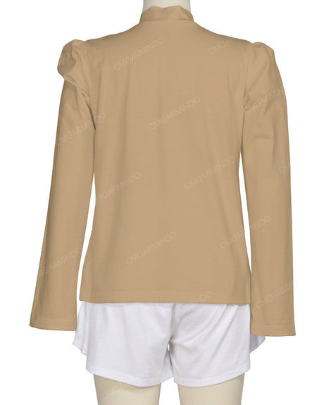 Long Sleeve High Neck Puff Shoulder Top