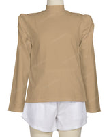 Long Sleeve High Neck Puff Shoulder Top