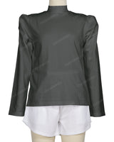 Long Sleeve High Neck Puff Shoulder Top
