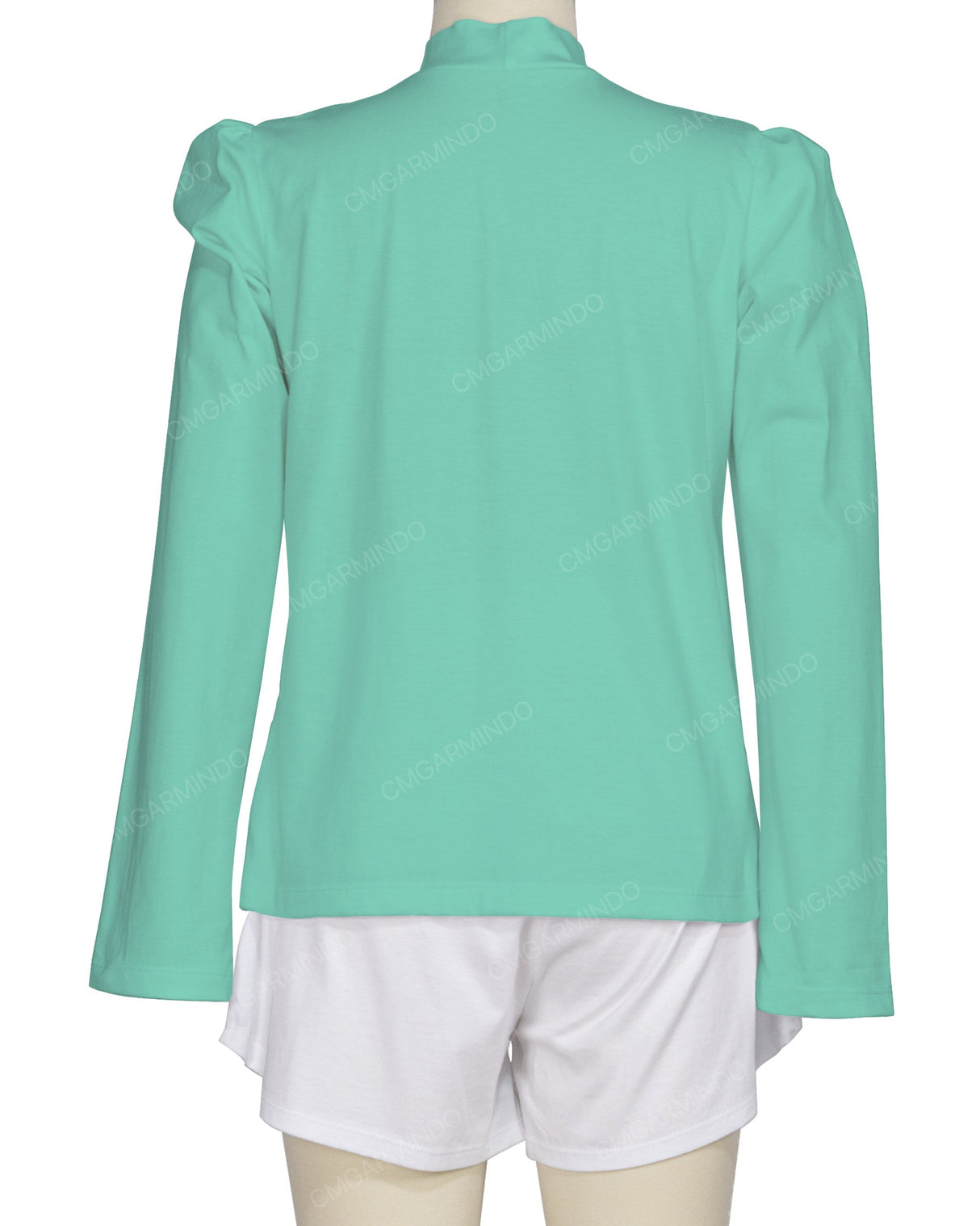 Long Sleeve High Neck Puff Shoulder Top