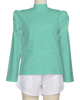 Long Sleeve High Neck Puff Shoulder Top