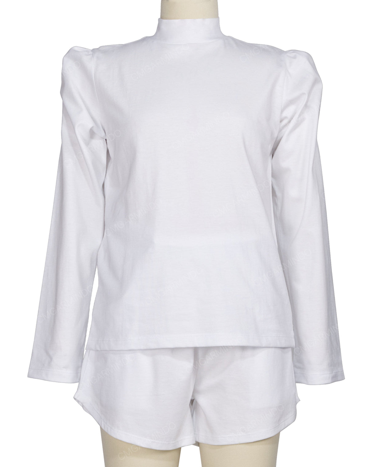 Long Sleeve High Neck Puff Shoulder Top
