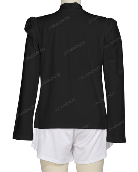 Long Sleeve High Neck Puff Shoulder Top