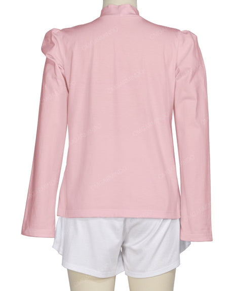 Long Sleeve High Neck Puff Shoulder Top