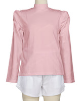 Long Sleeve High Neck Puff Shoulder Top