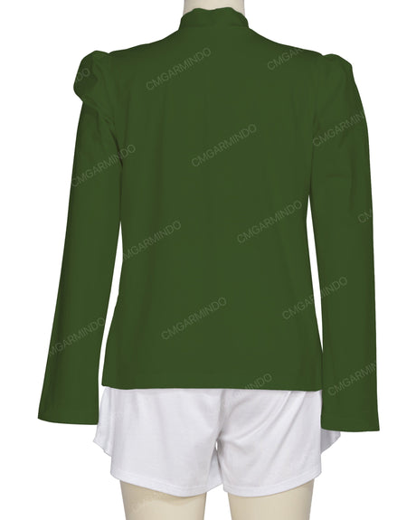 Long Sleeve High Neck Puff Shoulder Top