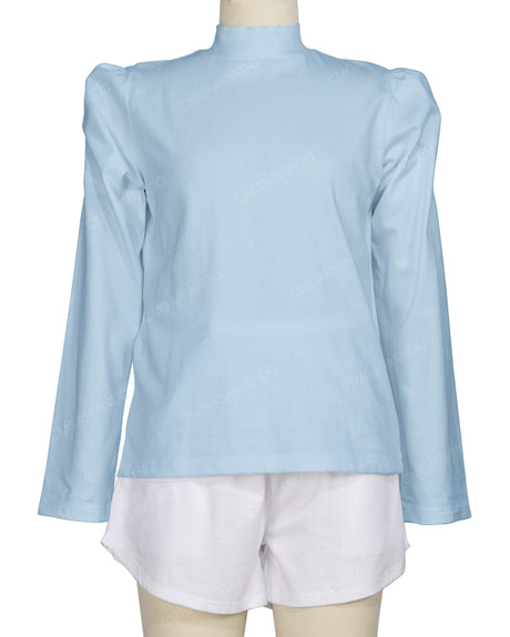 Long Sleeve High Neck Puff Shoulder Top