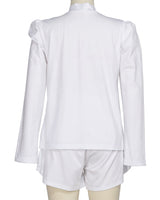 Long Sleeve High Neck Puff Shoulder Top