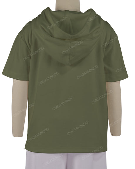 Short Sleeve Half Placket Hoodie