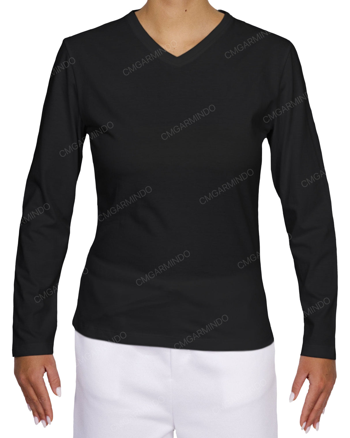 Fitted Long Sleeve V-Neck T-Shirt