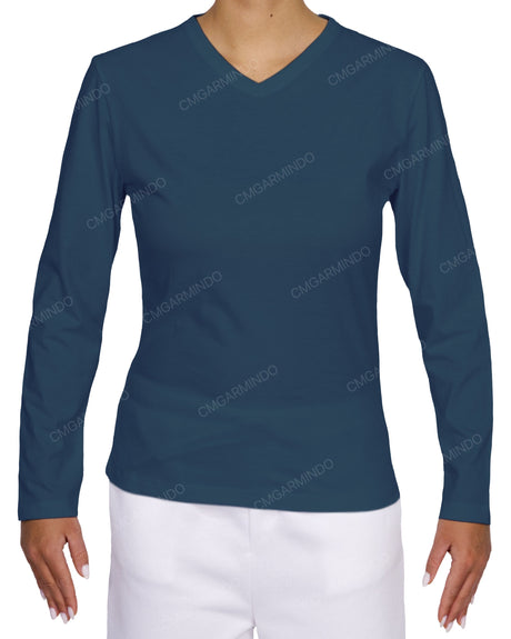 Fitted Long Sleeve V-Neck T-Shirt