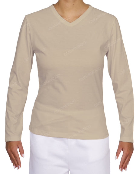 Fitted Long Sleeve V-Neck T-Shirt