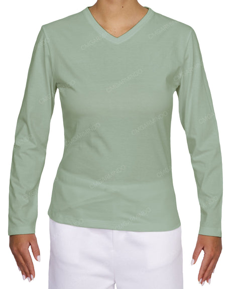 Fitted Long Sleeve V-Neck T-Shirt
