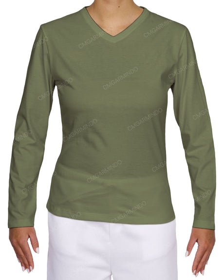 Fitted Long Sleeve V-Neck T-Shirt