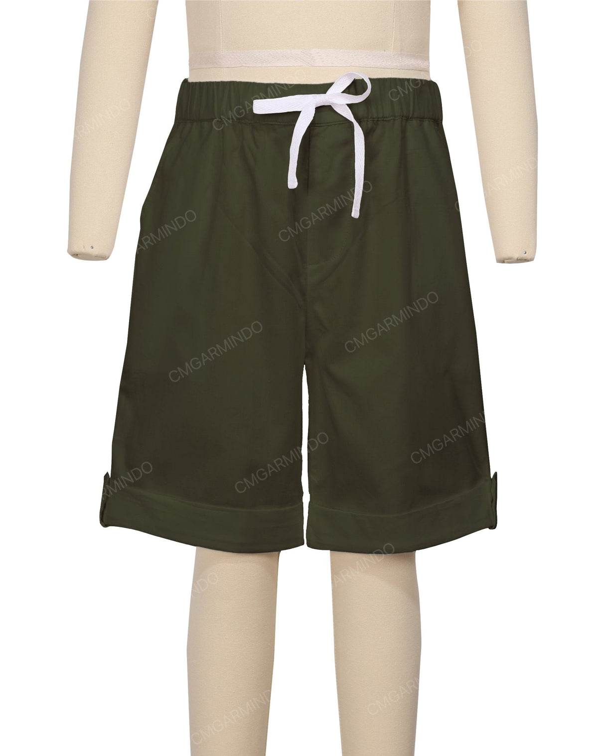 Button Cuffed Elastic Waist Shorts