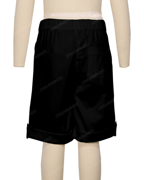 Button Cuffed Elastic Waist Shorts