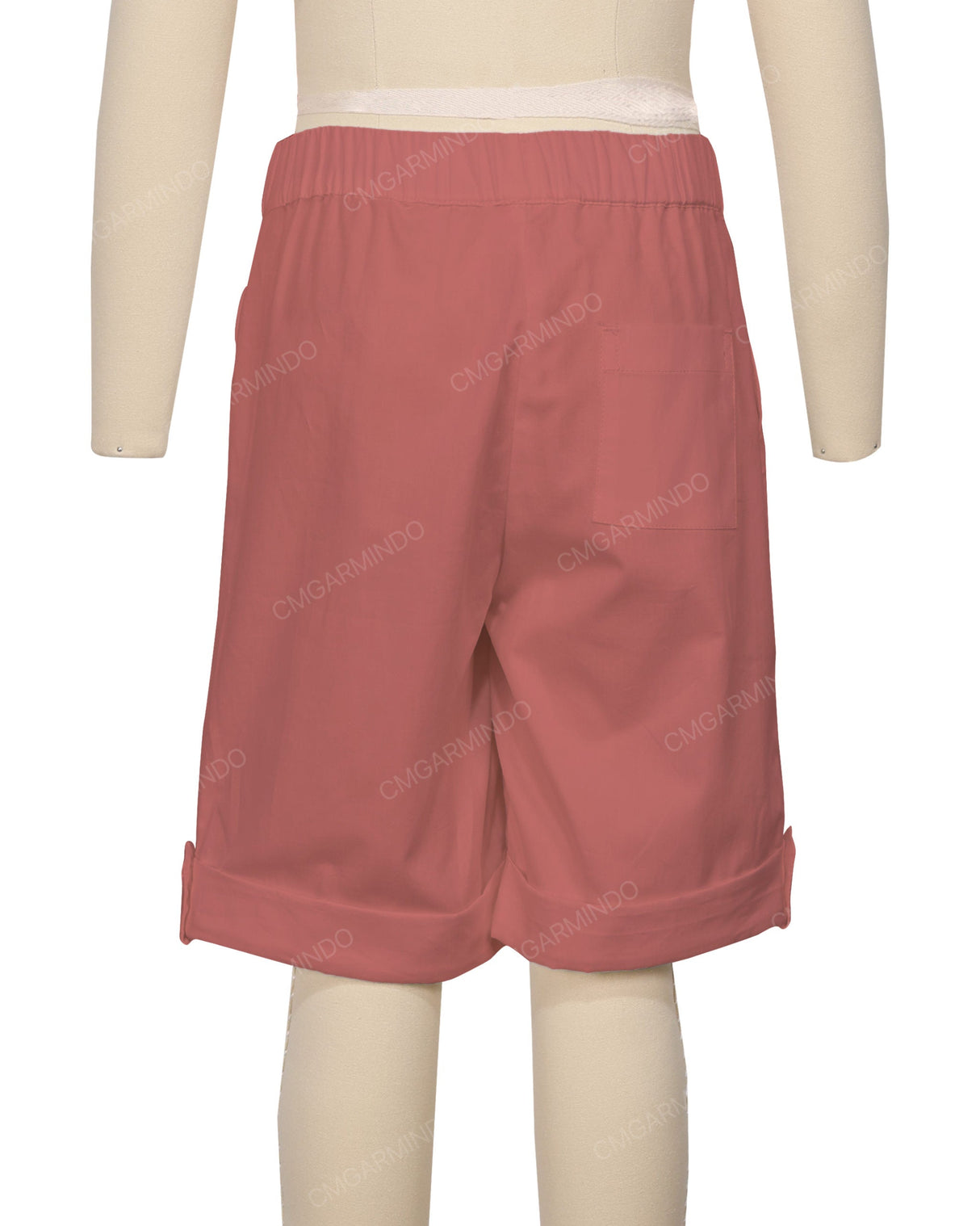 Button Cuffed Elastic Waist Shorts