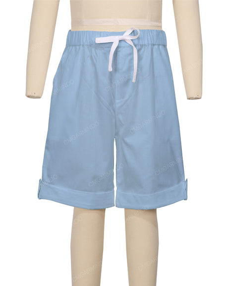 Button Cuffed Elastic Waist Shorts