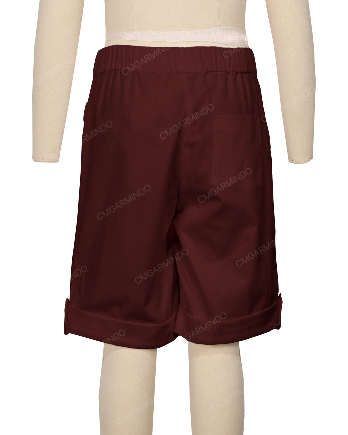 Button Cuffed Elastic Waist Shorts