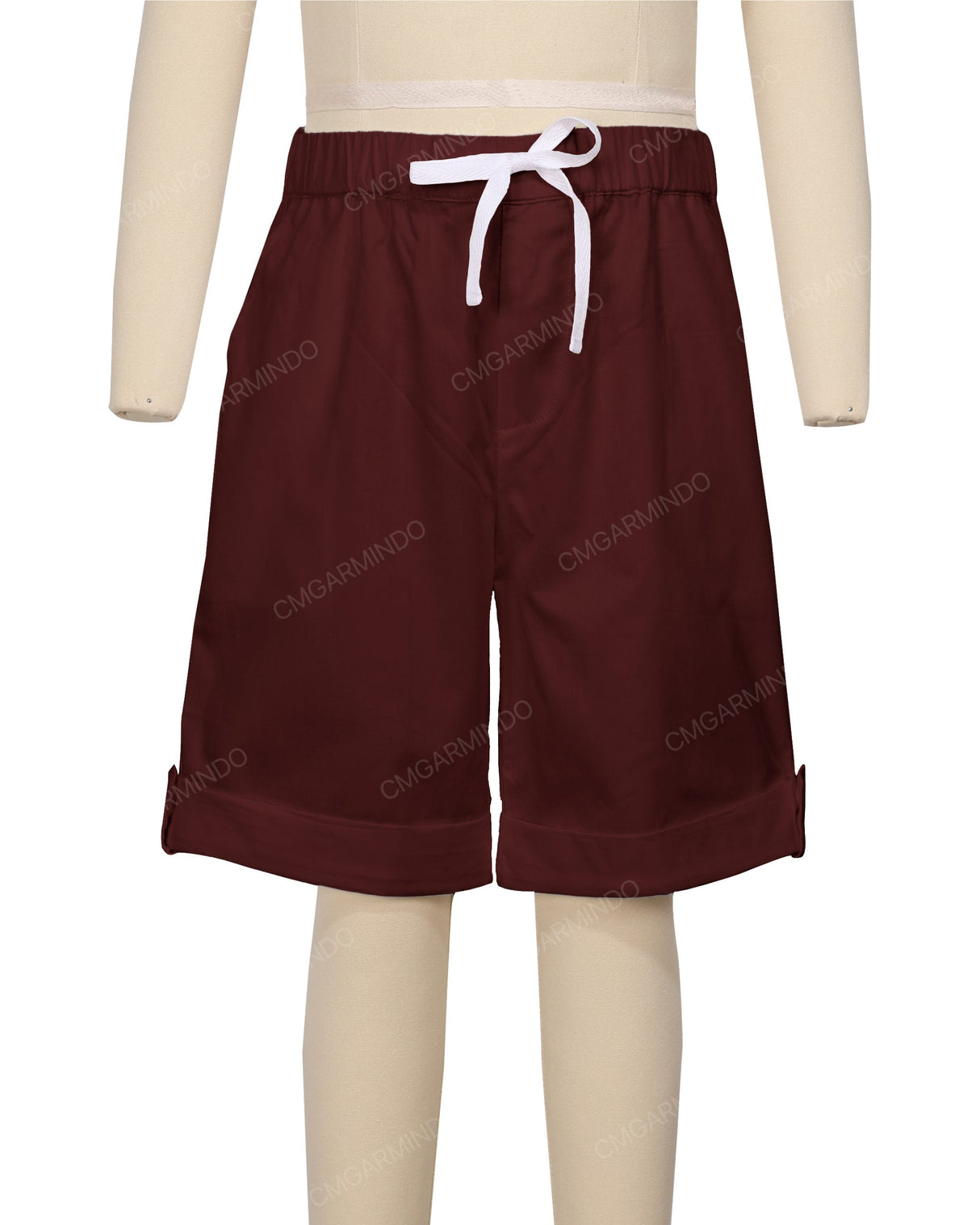 Button Cuffed Elastic Waist Shorts
