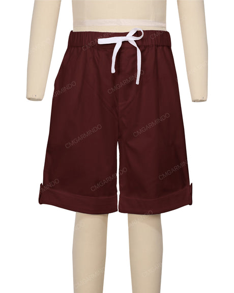 Button Cuffed Elastic Waist Shorts