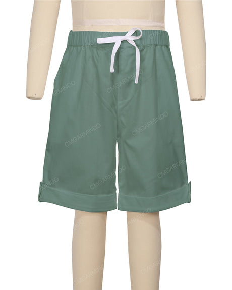 Button Cuffed Elastic Waist Shorts