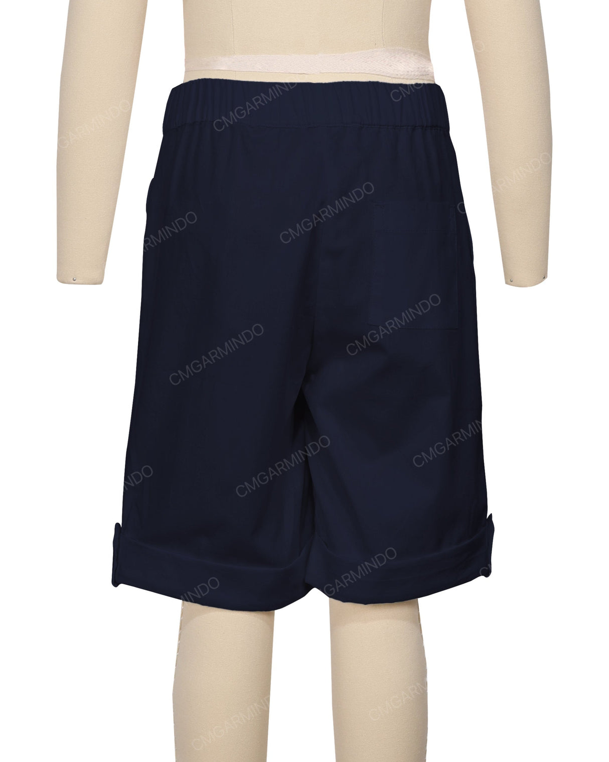 Button Cuffed Elastic Waist Shorts