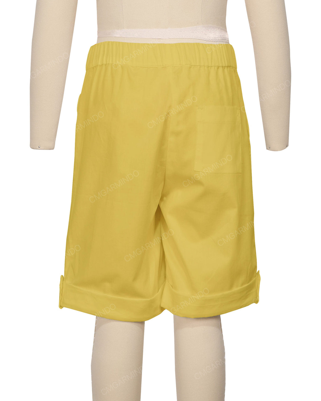 Button Cuffed Elastic Waist Shorts