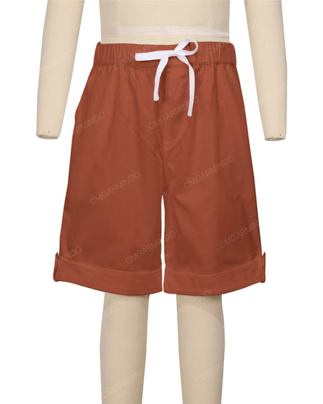 Button Cuffed Elastic Waist Shorts