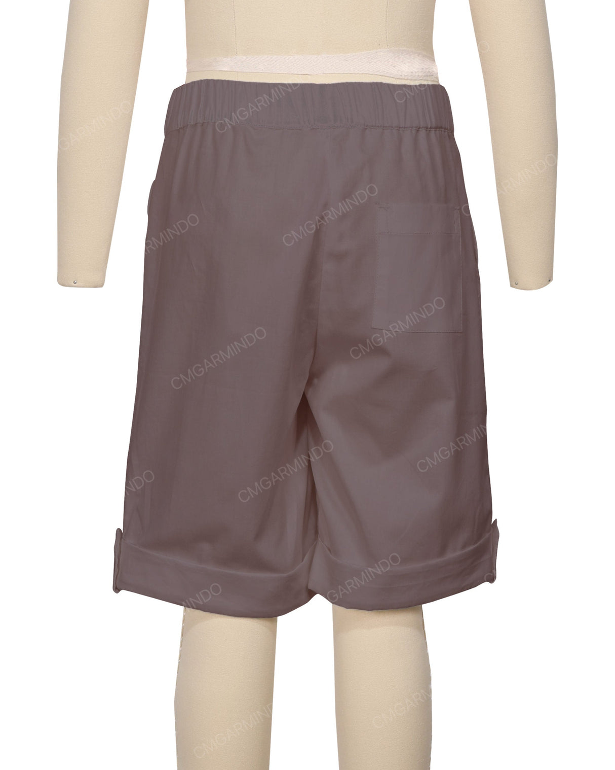 Button Cuffed Elastic Waist Shorts