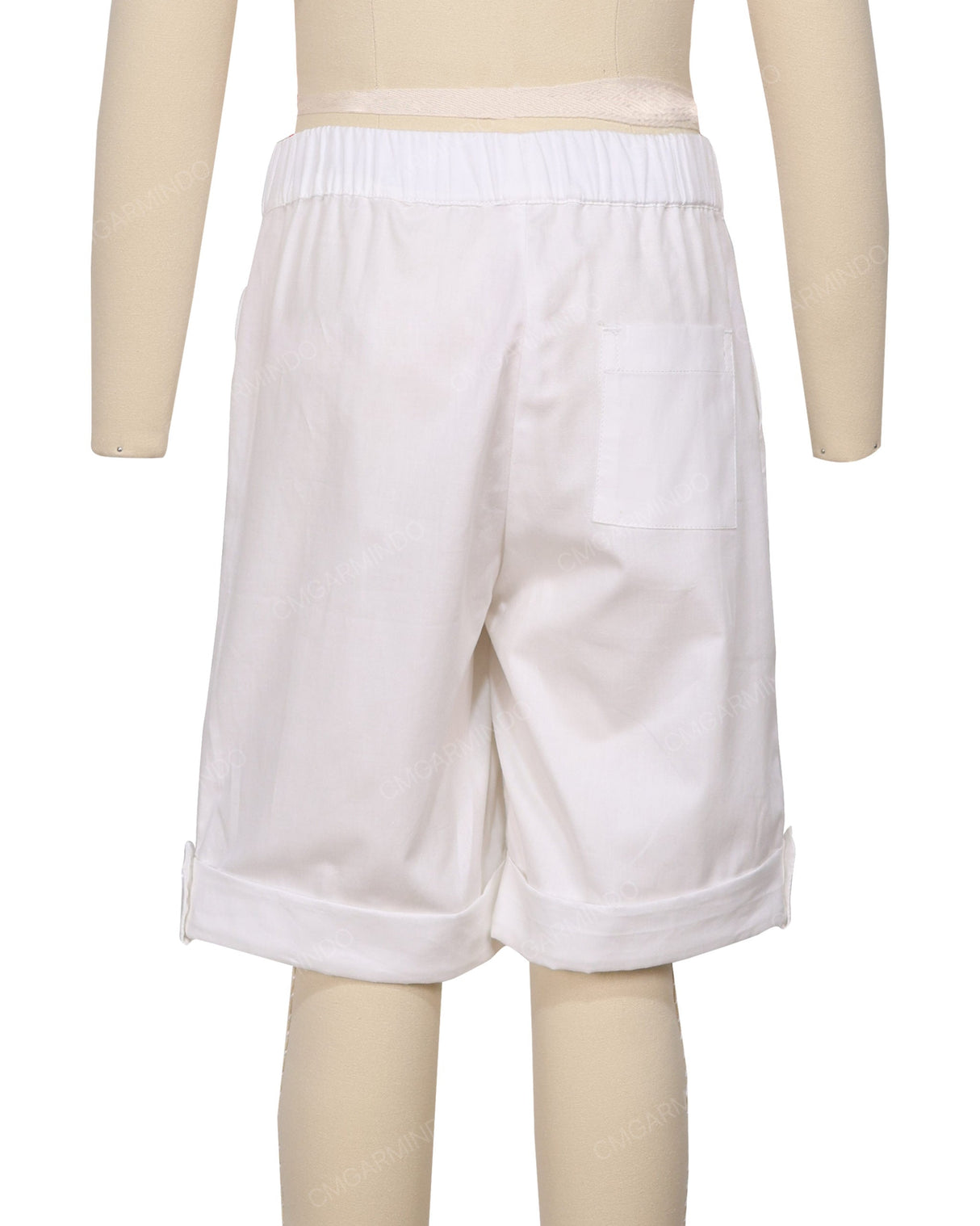 Button Cuffed Elastic Waist Shorts