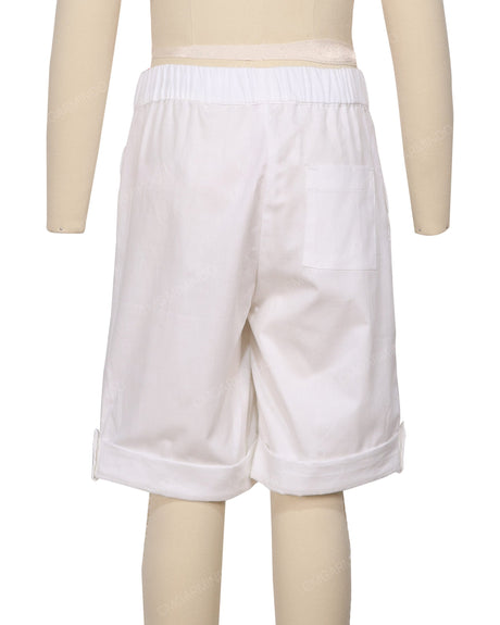 Button Cuffed Elastic Waist Shorts