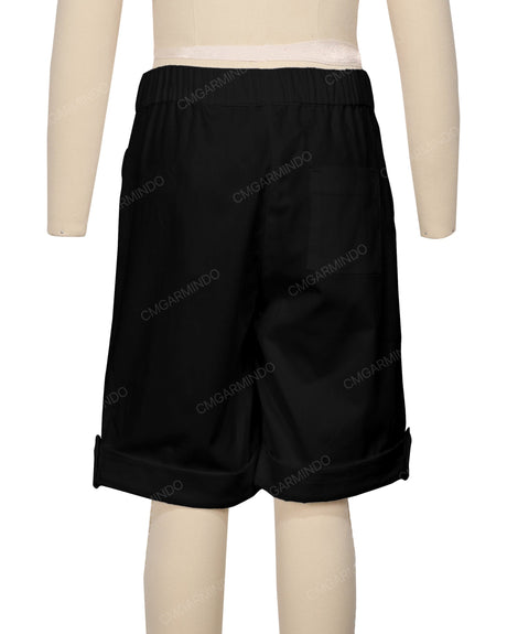 Button Cuffed Elastic Waist Shorts